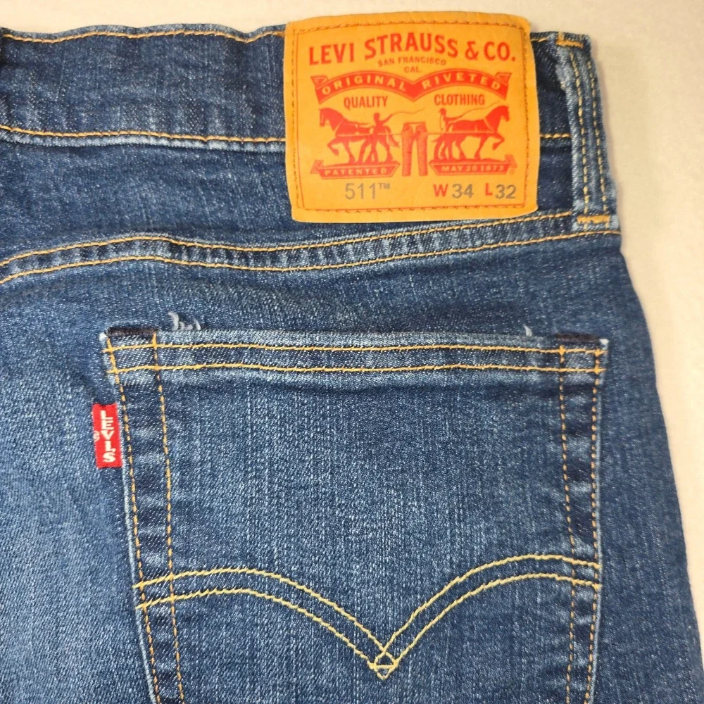 Levis 511 Slim Fit Mens Jeans Blue Denim 34x32 Medium Wash Stretch‎ 04511-1151